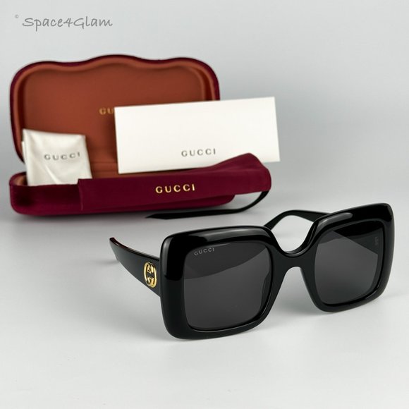 Gucci Women Sunglasses Black Gray Square Oversized GG0896S LOGO 001 NEW - Picture 1 of 10